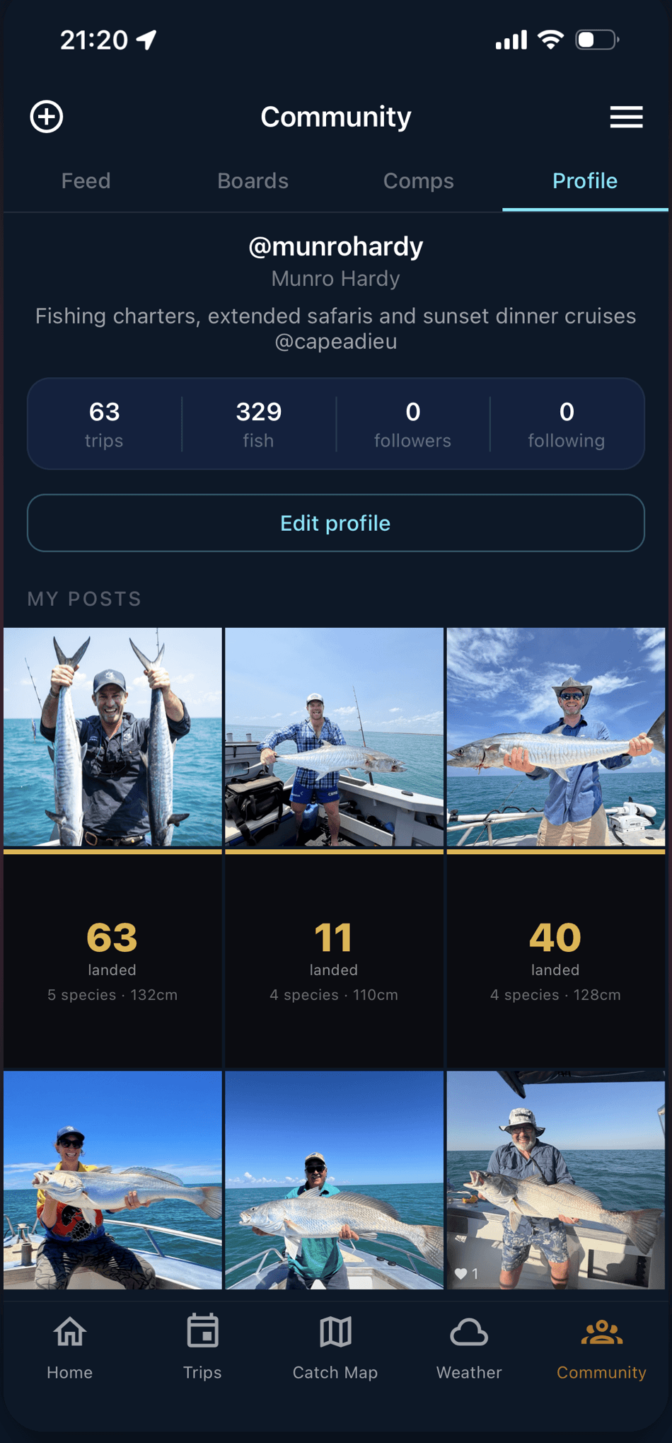 Community feed with shared catches